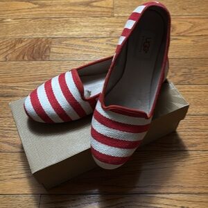 Woman UGG Red and White Striped Loafers - Size 8